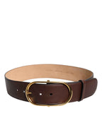 Dolce & Gabbana Brown Leather Classic Metal Oval Buckle Belt