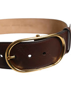 Dolce & Gabbana Brown Leather Classic Metal Oval Buckle Belt