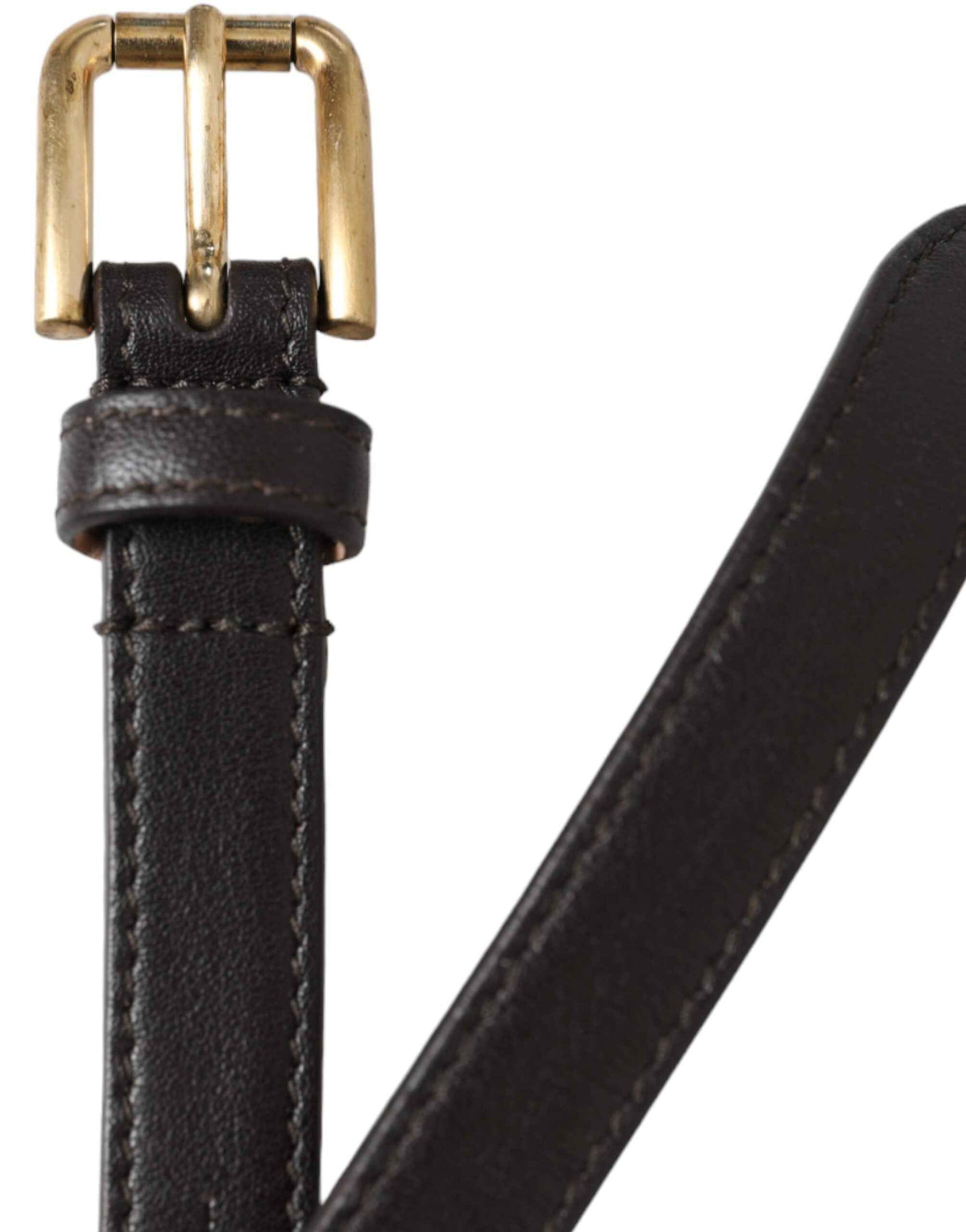 Dolce & Gabbana Black Leather Long Skinny Gold Metal Buckle Belt