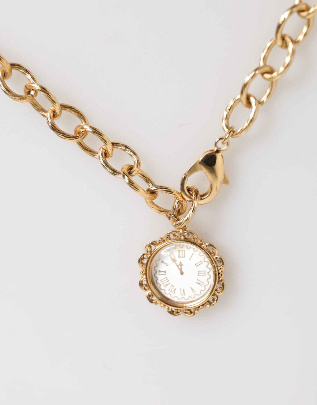 Dolce & Gabbana Gold Crystal Clock Pendant Statement Jewelry Necklace