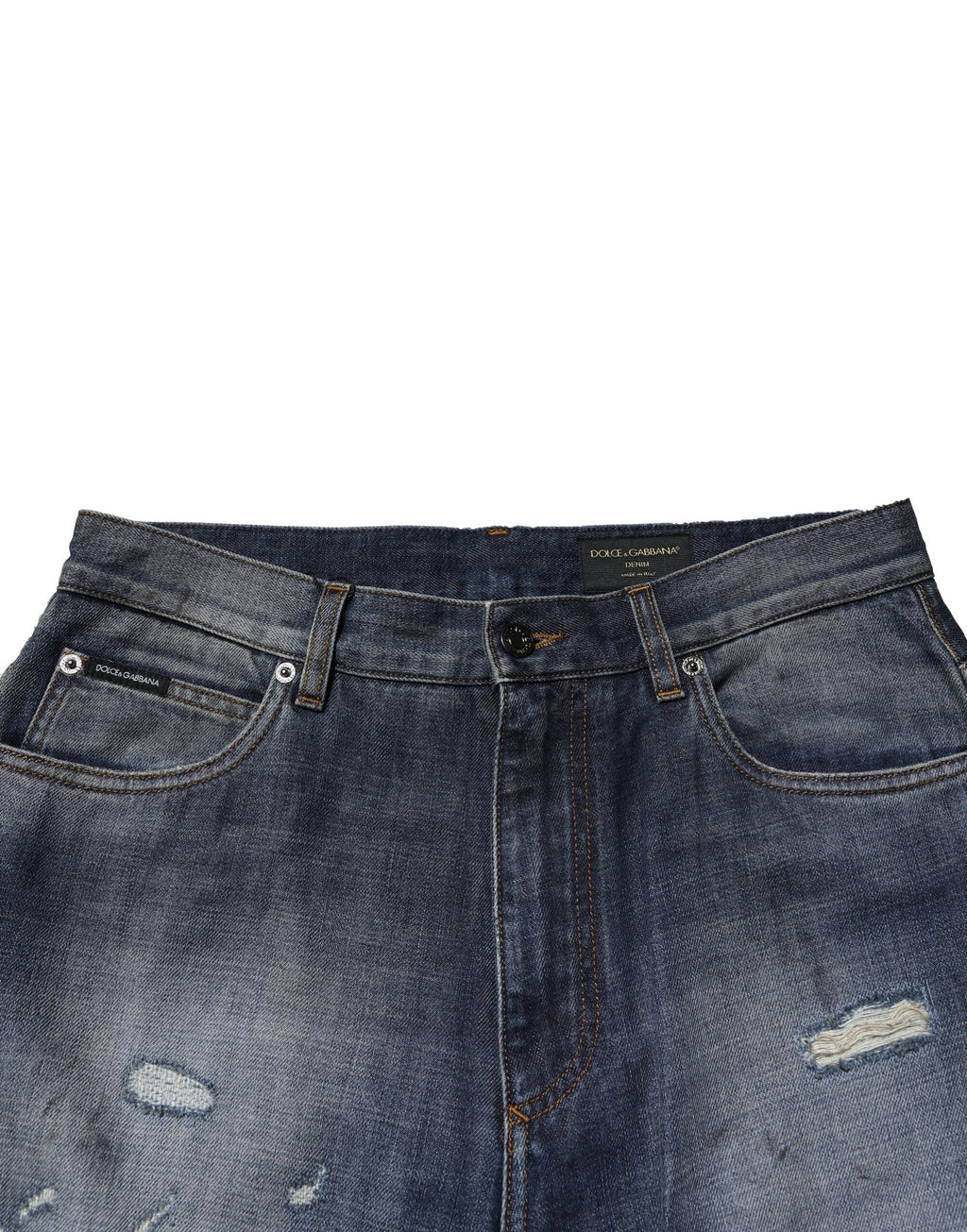Dolce & Gabbana Blue Tattered Cotton Straight Men Denim Jeans