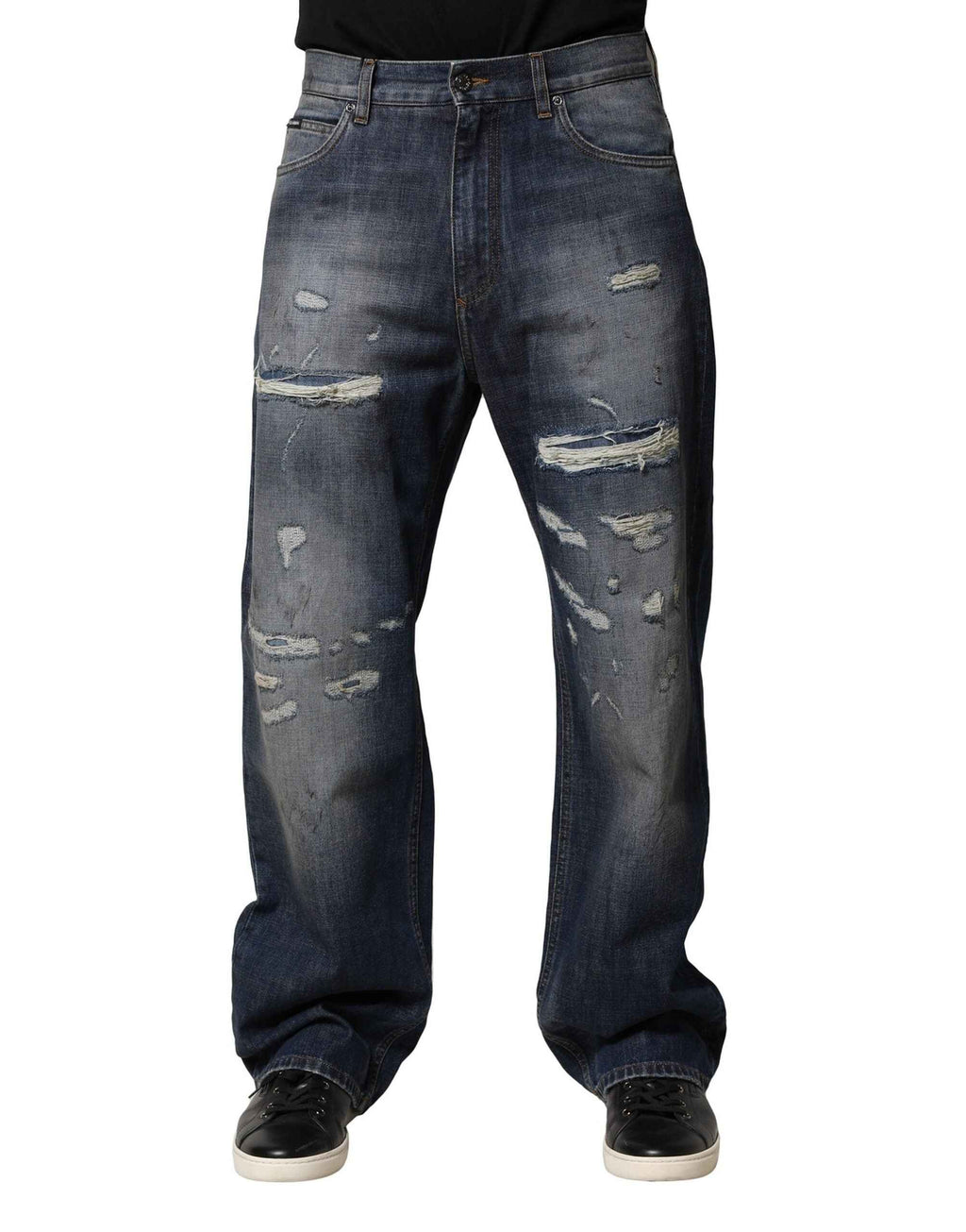 Dolce & Gabbana Blue Tattered Cotton Straight Men Denim Jeans