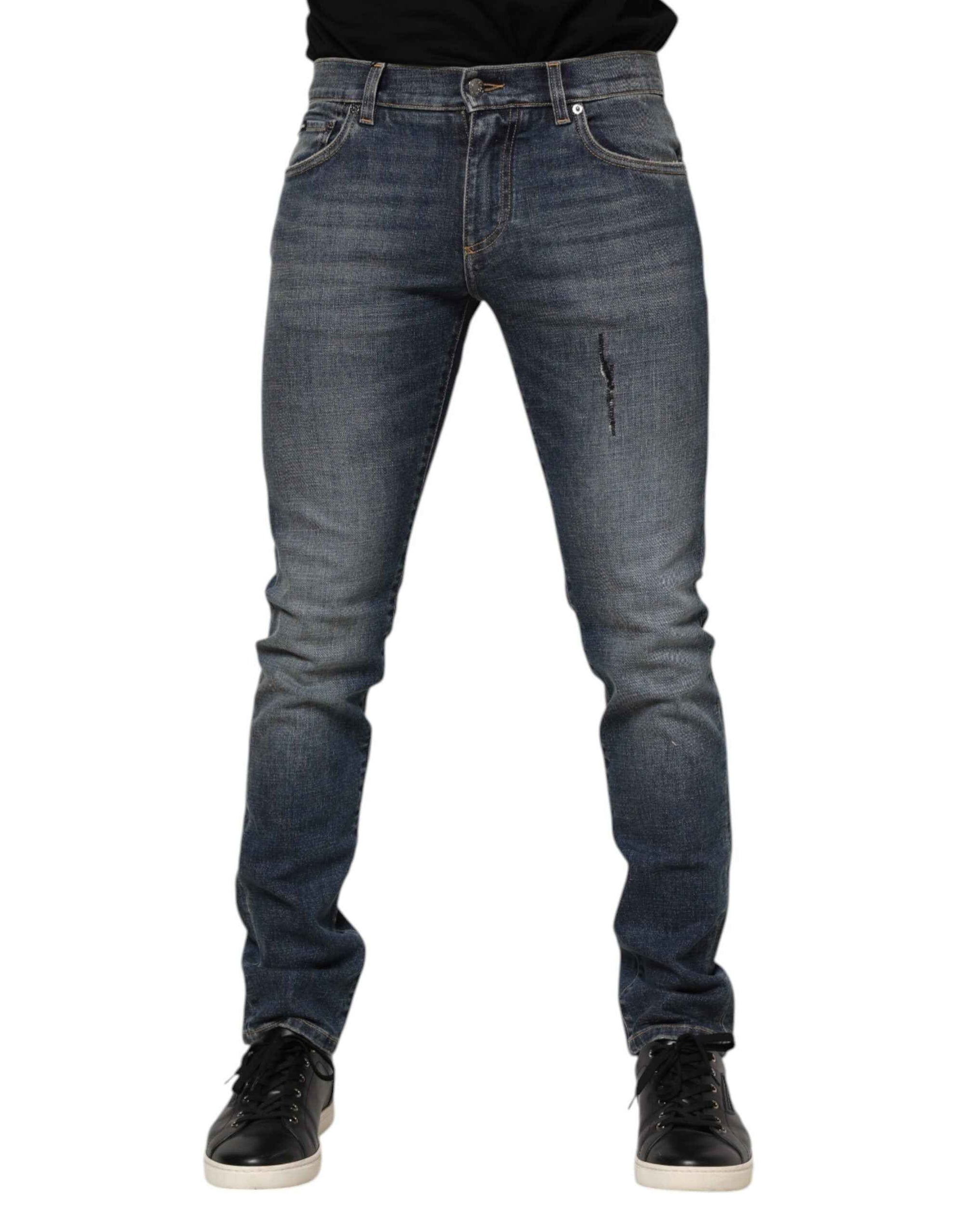 Dolce & Gabbana Blue Washed Cotton Skinny Men Denim Jeans