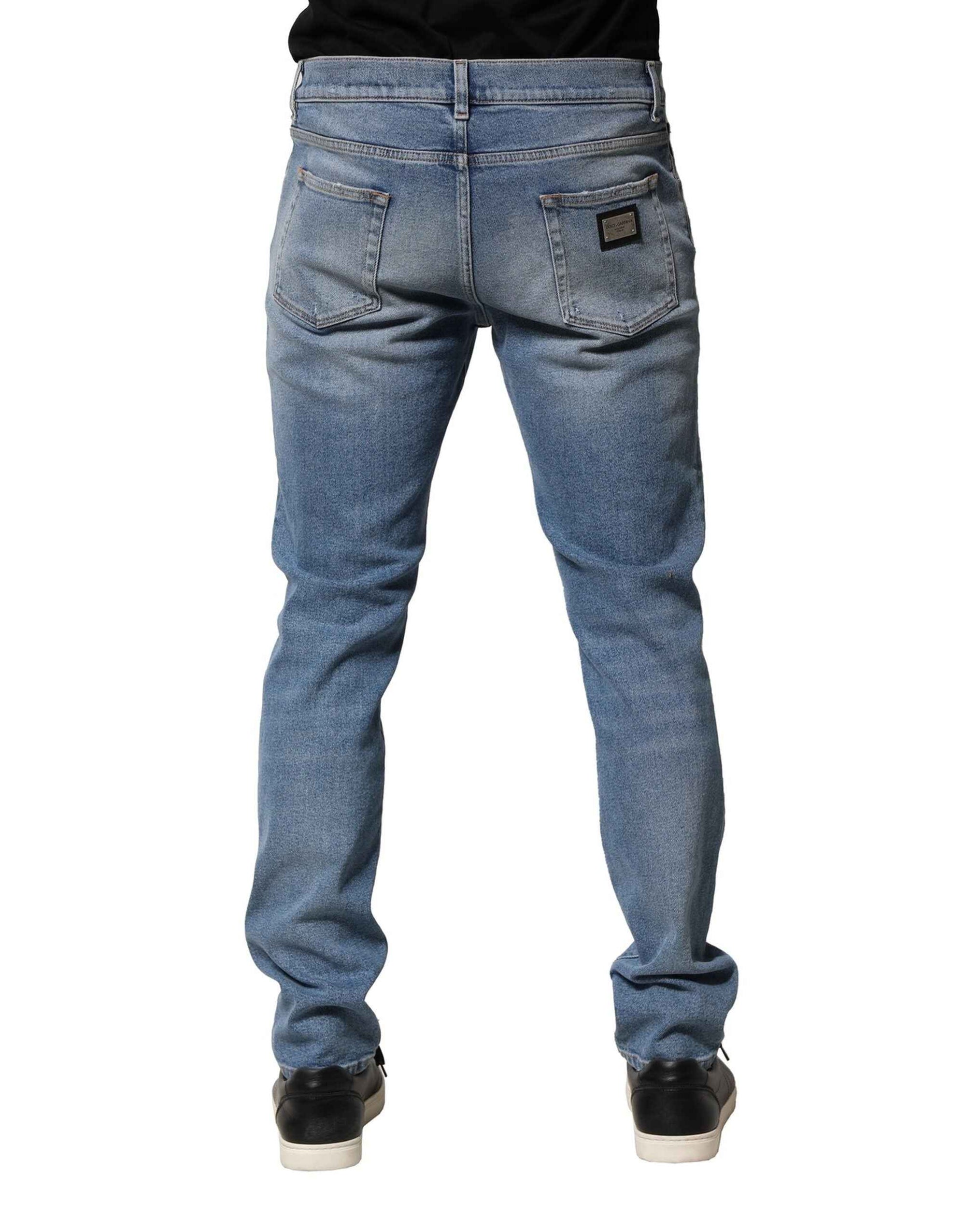 Dolce & Gabbana Blue Distressed Cotton Slim Men Denim Jeans