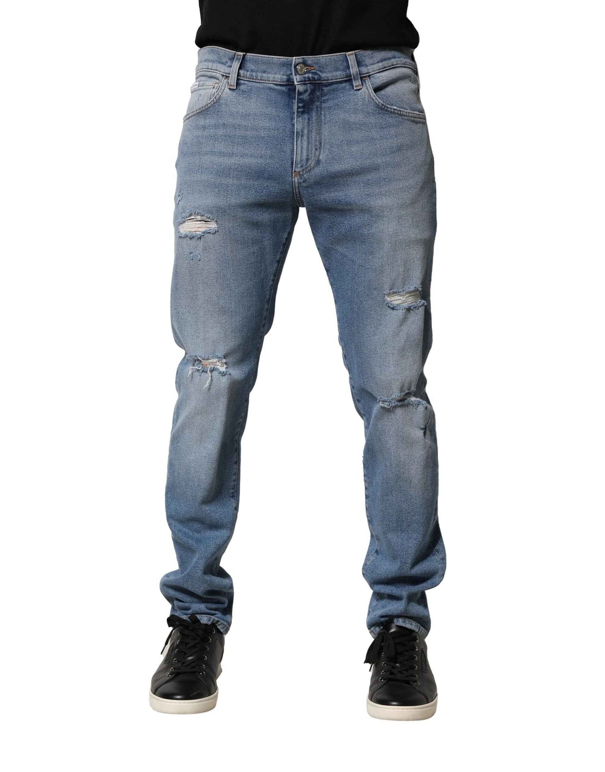 Dolce & Gabbana Blue Distressed Cotton Slim Men Denim Jeans