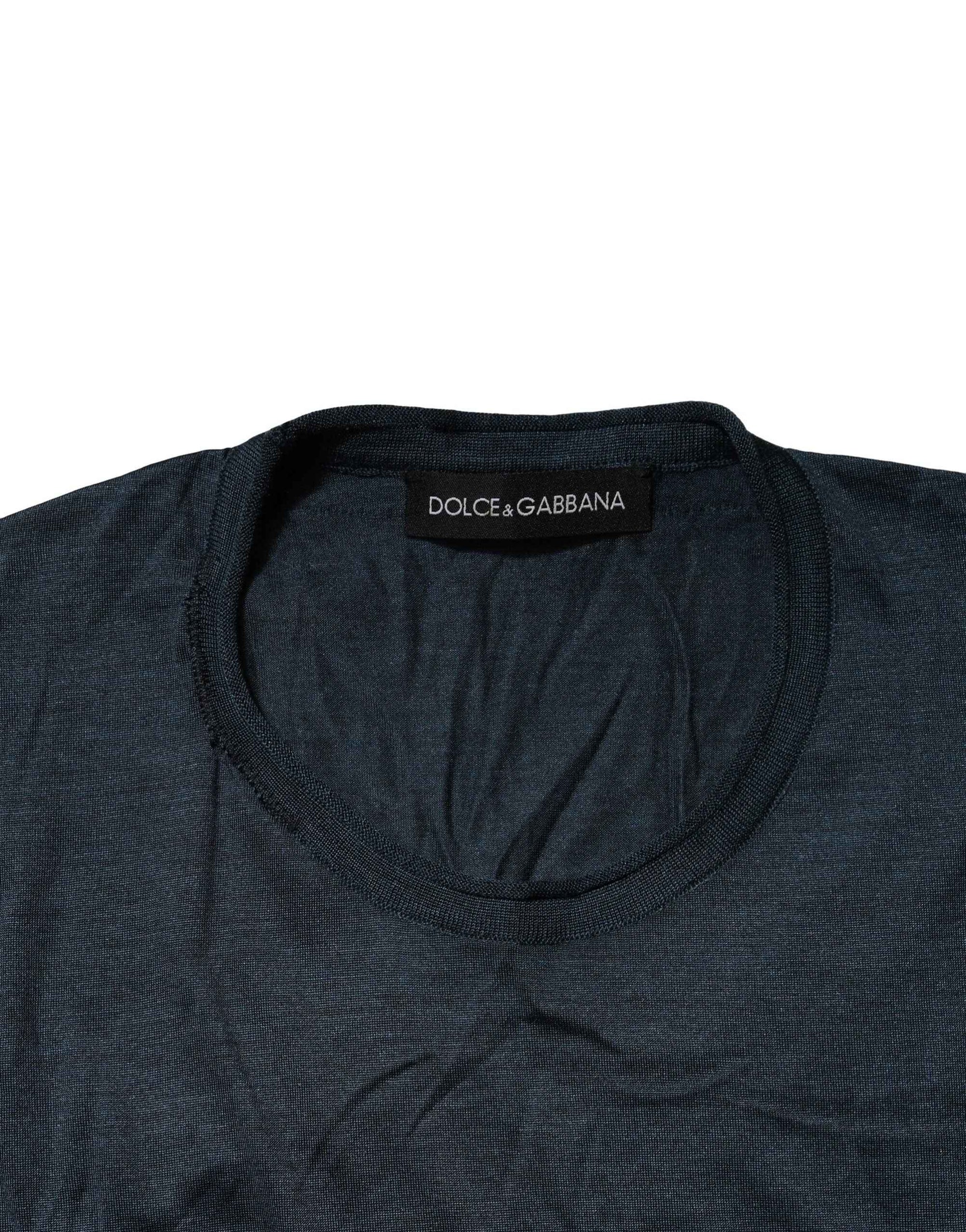 Dolce & Gabbana Blue Silk Crew Neck Short Sleeves Men T-Shirt