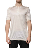 Dolce & Gabbana Off White Silk Henley Short Sleeves T-Shirt