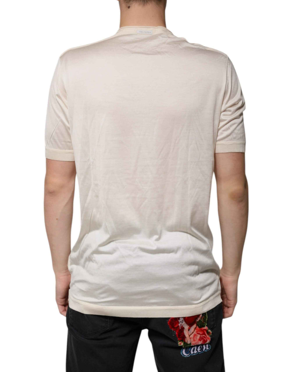 Dolce & Gabbana Off White Silk Henley Short Sleeves T-Shirt