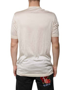 Dolce & Gabbana Off White Silk Henley Short Sleeves T-Shirt