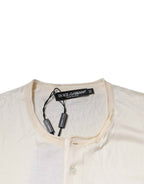 Dolce & Gabbana Off White Silk Henley Short Sleeves T-Shirt