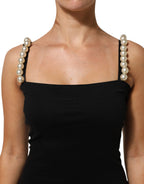Dolce & Gabbana Black Faux Pearl Cotton Sheath Mini Dress