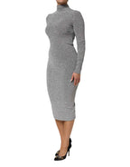 Dolce & Gabbana Gray Nylon Bodycon Sheath Long Sleeves Dress