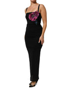 Dolce & Gabbana Black Flower Applqies Bodycon Sheath Dress
