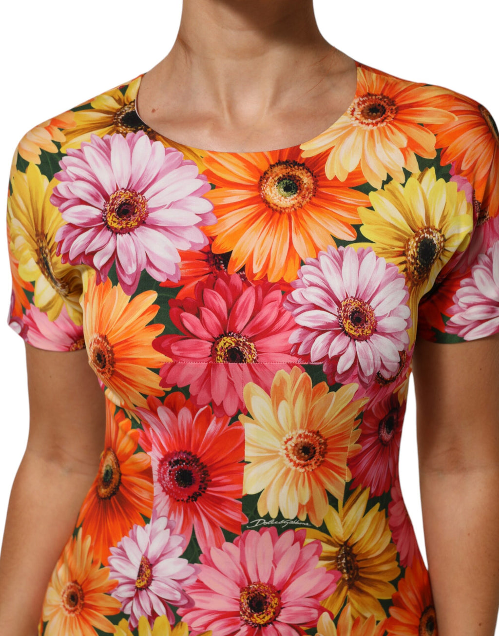 Dolce & Gabbana Multicolor Floral Print SilkSheath Midi Dress