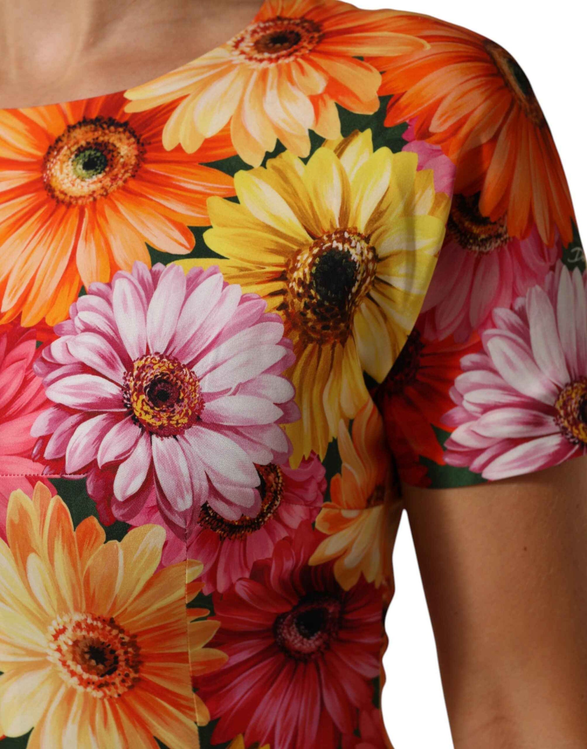 Dolce & Gabbana Multicolor Floral Print SilkSheath Midi Dress