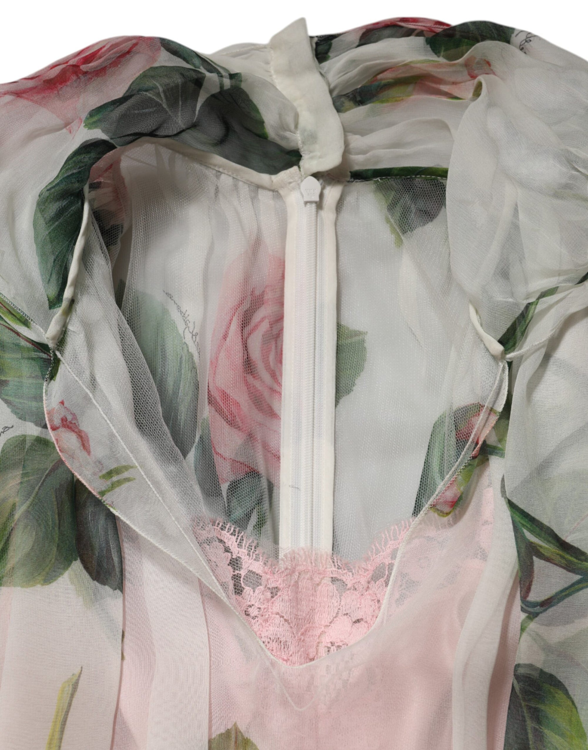 Dolce & Gabbana White Floral Print Silk Pleated Midi Dress