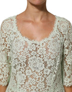 Dolce & Gabbana Mint Green Floral Lace Trim Midi Dress