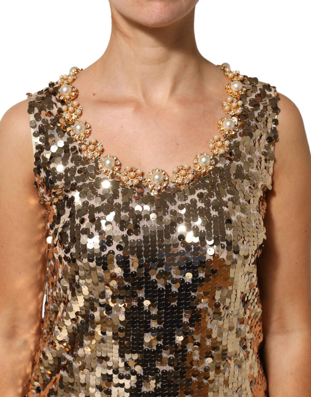 Dolce & Gabbana Gold Sequined Nylon A-line Sheath Mini Dress