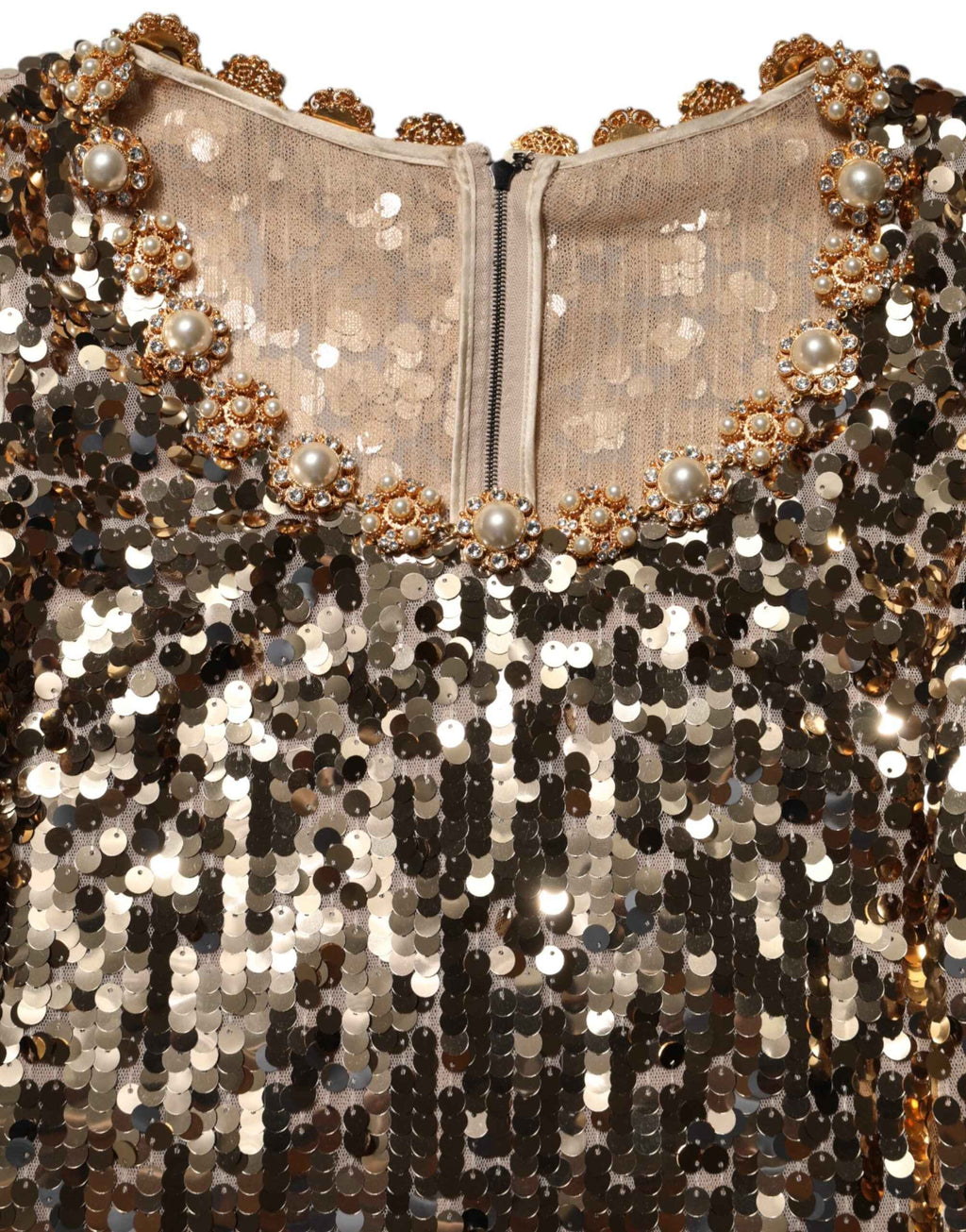 Dolce & Gabbana Gold Sequined Nylon A-line Sheath Mini Dress