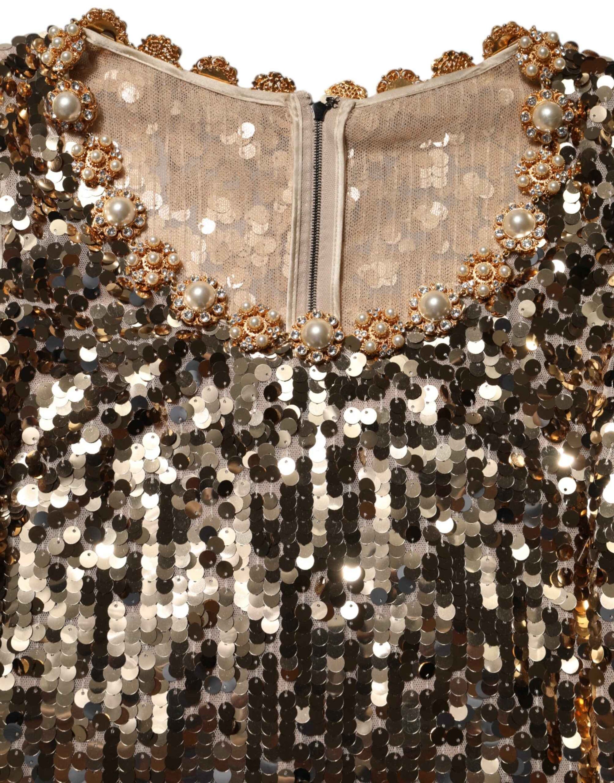 Dolce & Gabbana Gold Sequined Nylon A-line Sheath Mini Dress