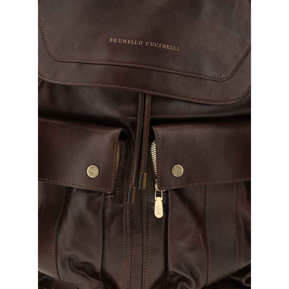 Brunello Cucinelli Brown Calf Leather Bos Taurus Backpack