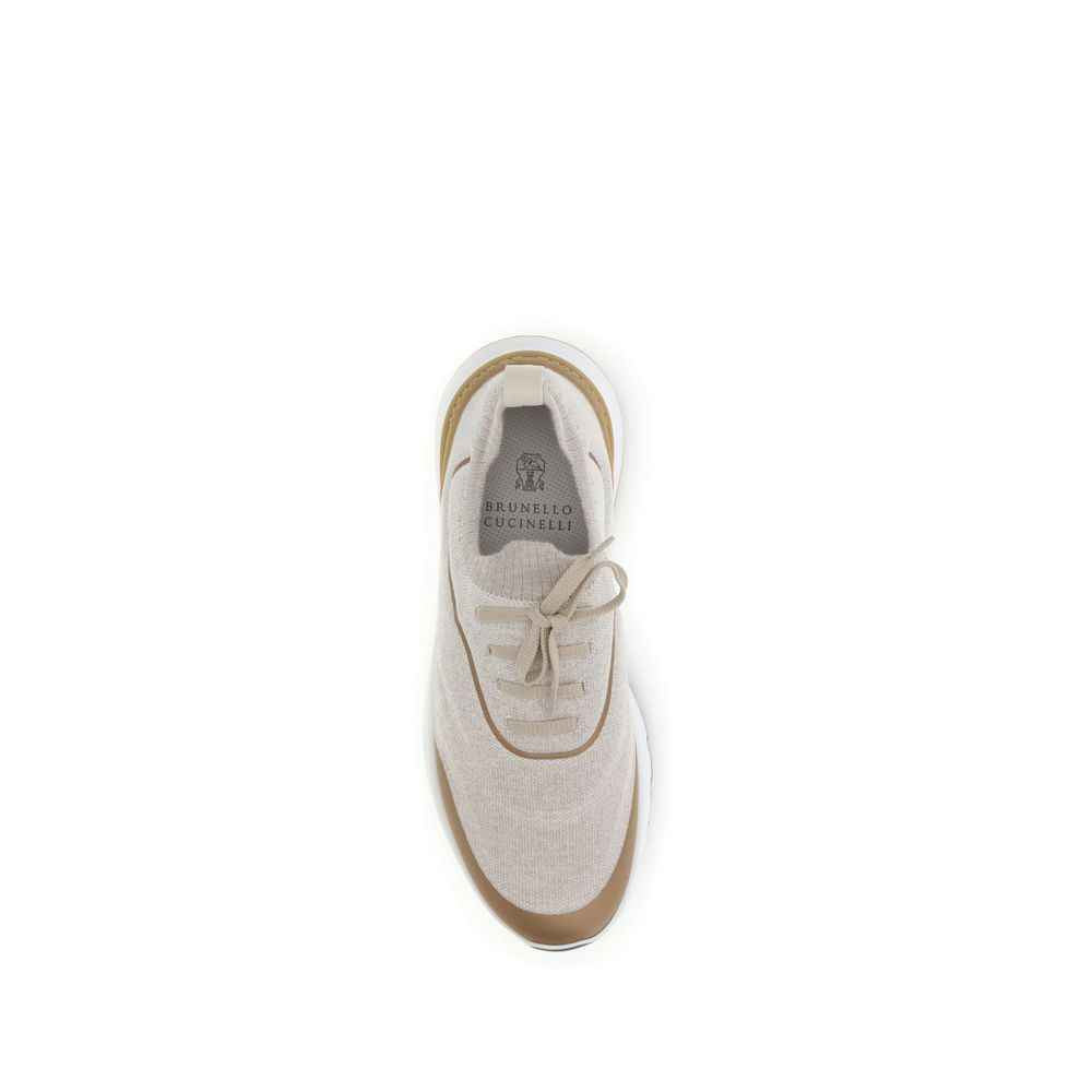 Brunello Cucinelli Beige Cotton Athletic Sneakers