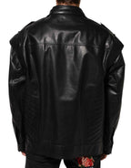 Dolce & Gabbana Black Leather Full Zip Biker Blouson Jacket
