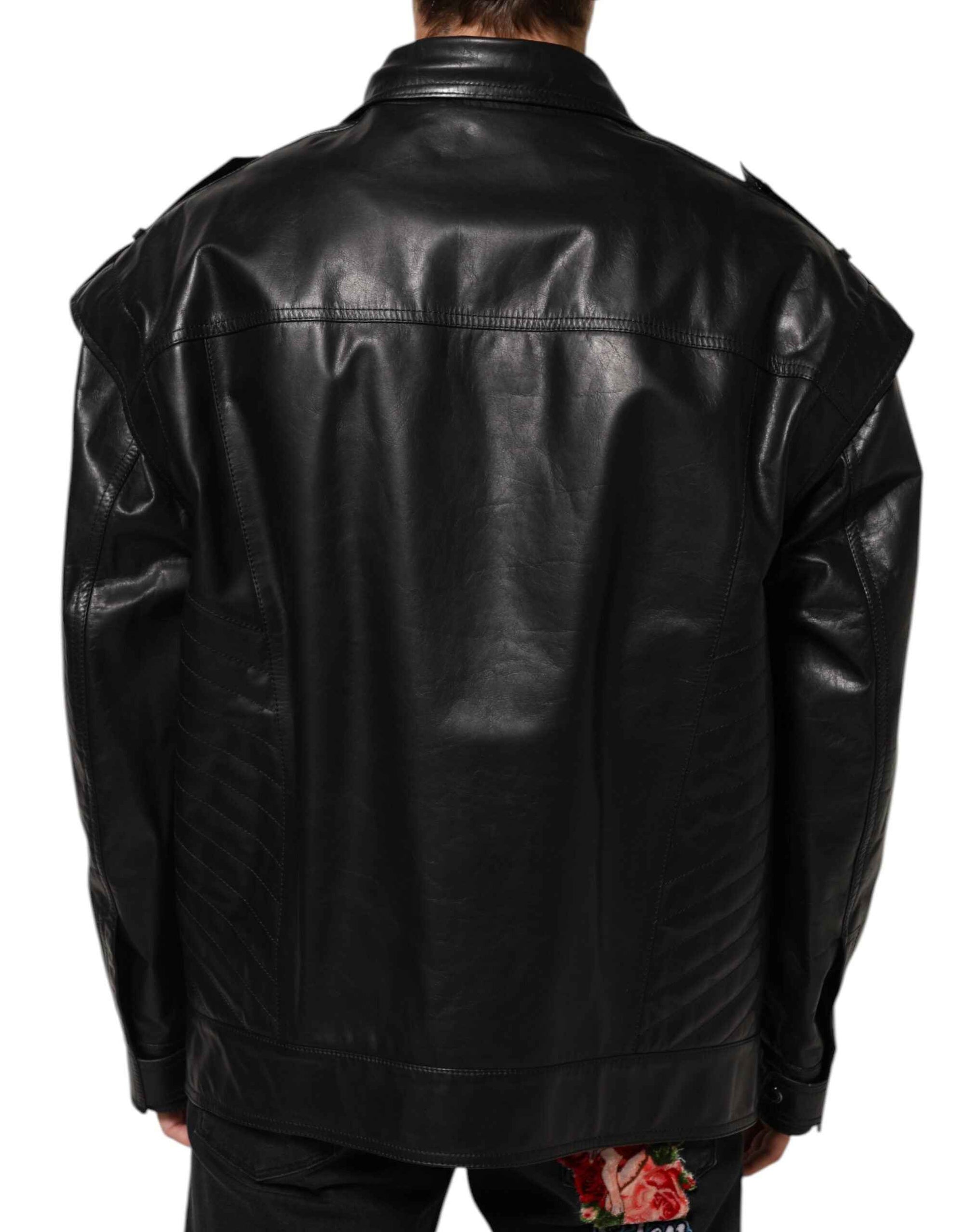 Dolce & Gabbana Black Leather Full Zip Biker Blouson Jacket