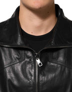 Dolce & Gabbana Black Leather Full Zip Biker Blouson Jacket
