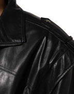 Dolce & Gabbana Black Leather Full Zip Biker Blouson Jacket