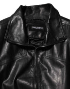 Dolce & Gabbana Black Leather Full Zip Biker Blouson Jacket