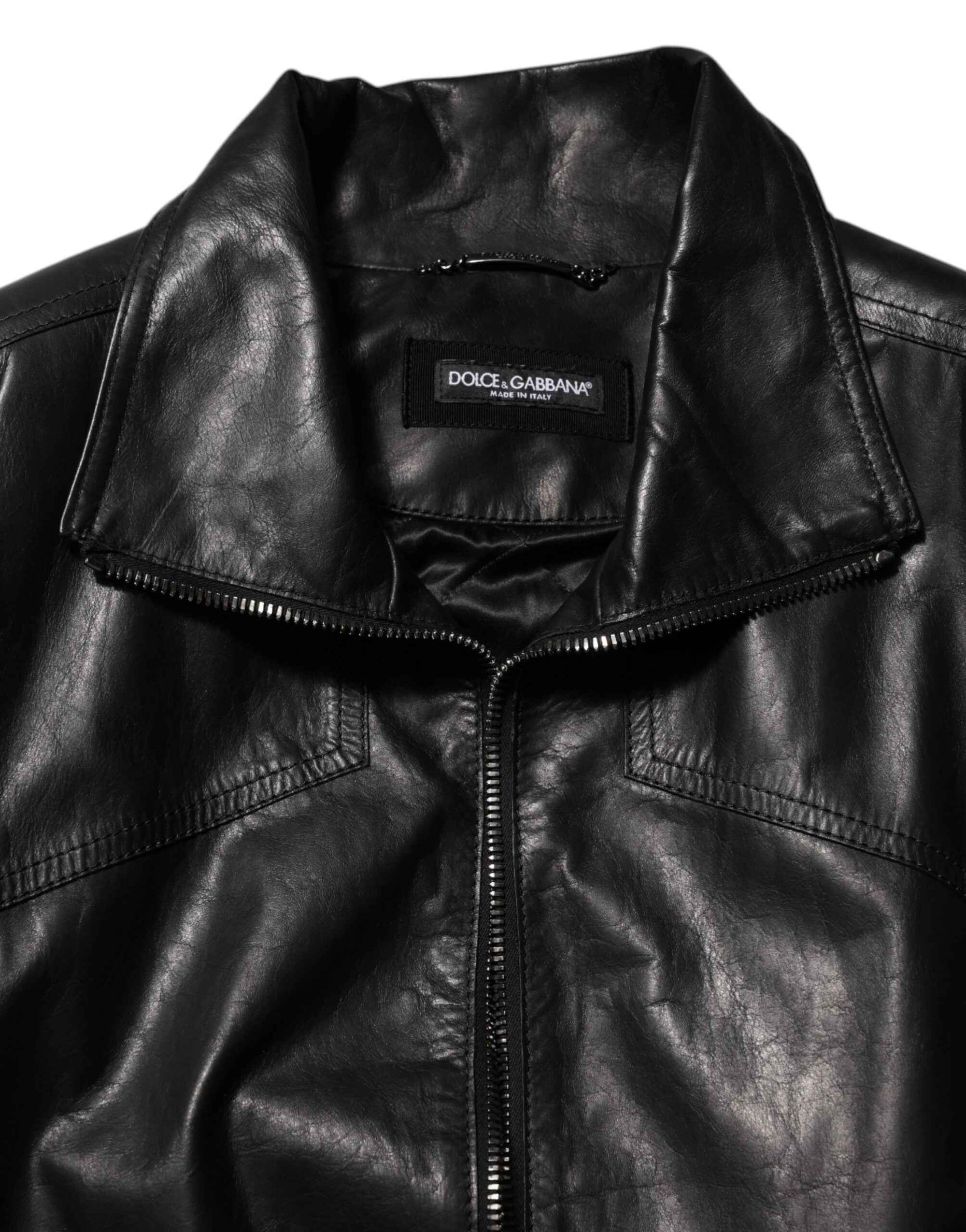 Dolce & Gabbana Black Leather Full Zip Biker Blouson Jacket