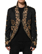 Dolce & Gabbana Black Brocade Embroidery Men Coat Jacket