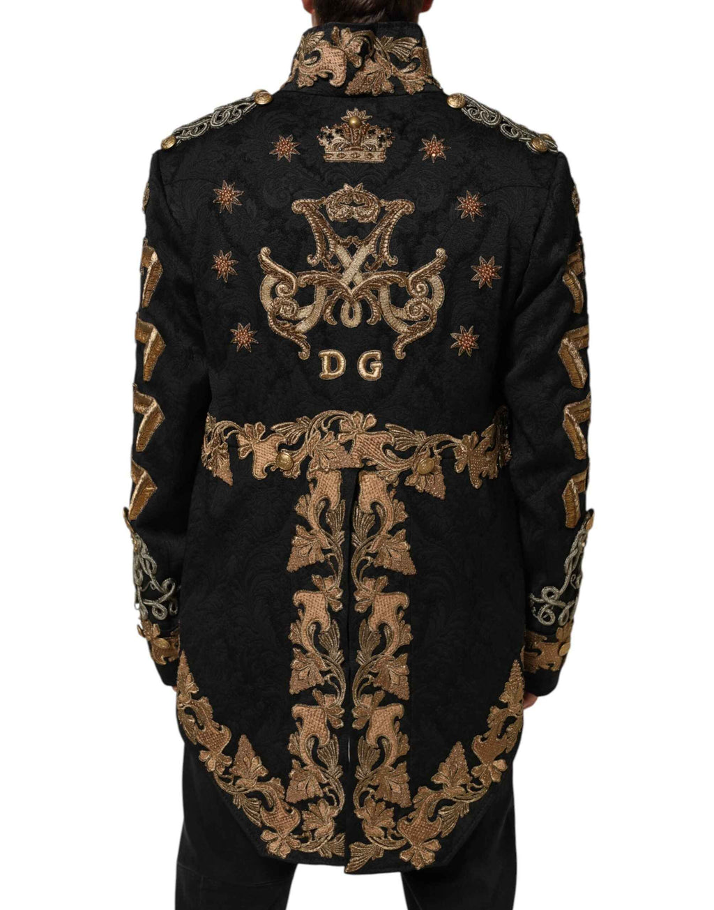 Dolce & Gabbana Black Brocade Embroidery Men Coat Jacket