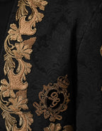 Dolce & Gabbana Black Brocade Embroidery Men Coat Jacket