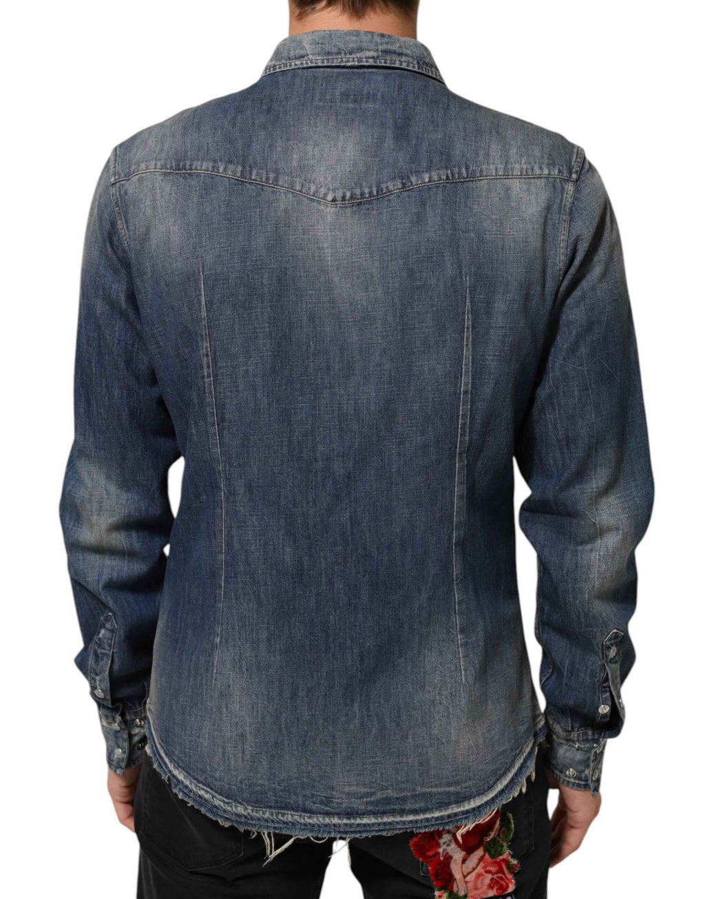Dolce & Gabbana Blue Angel Patch Denim Buttoned Down Men Shirt
