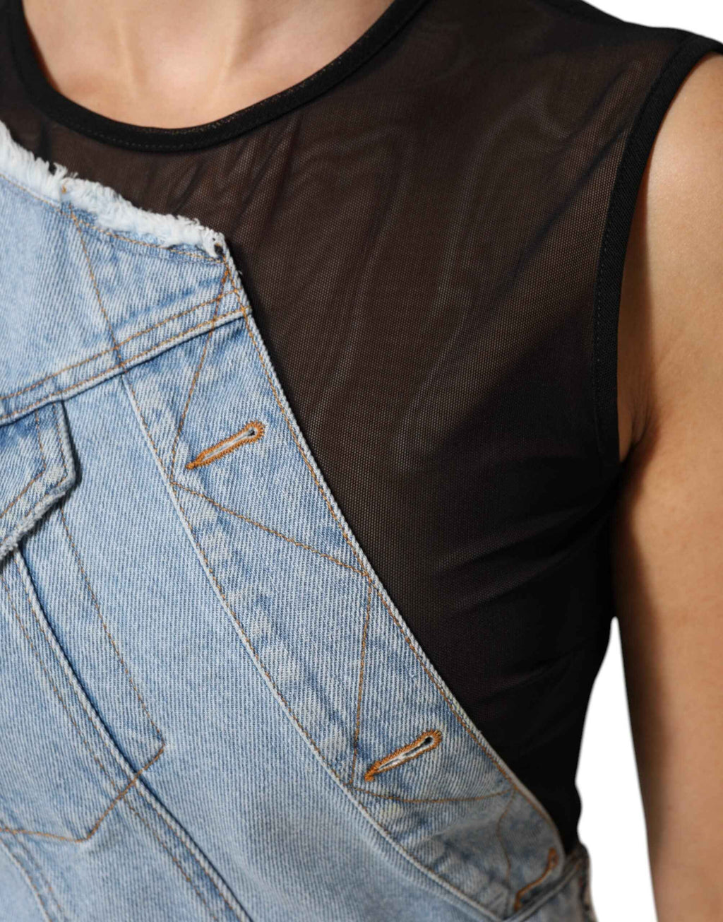 Dolce & Gabbana Blue Nylon Patchwork Denim Sheath Mini Dress