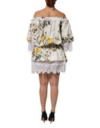 Dolce & Gabbana White Floral Lace Off Shoulder Mini Dress