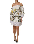 Dolce & Gabbana White Floral Lace Off Shoulder Mini Dress