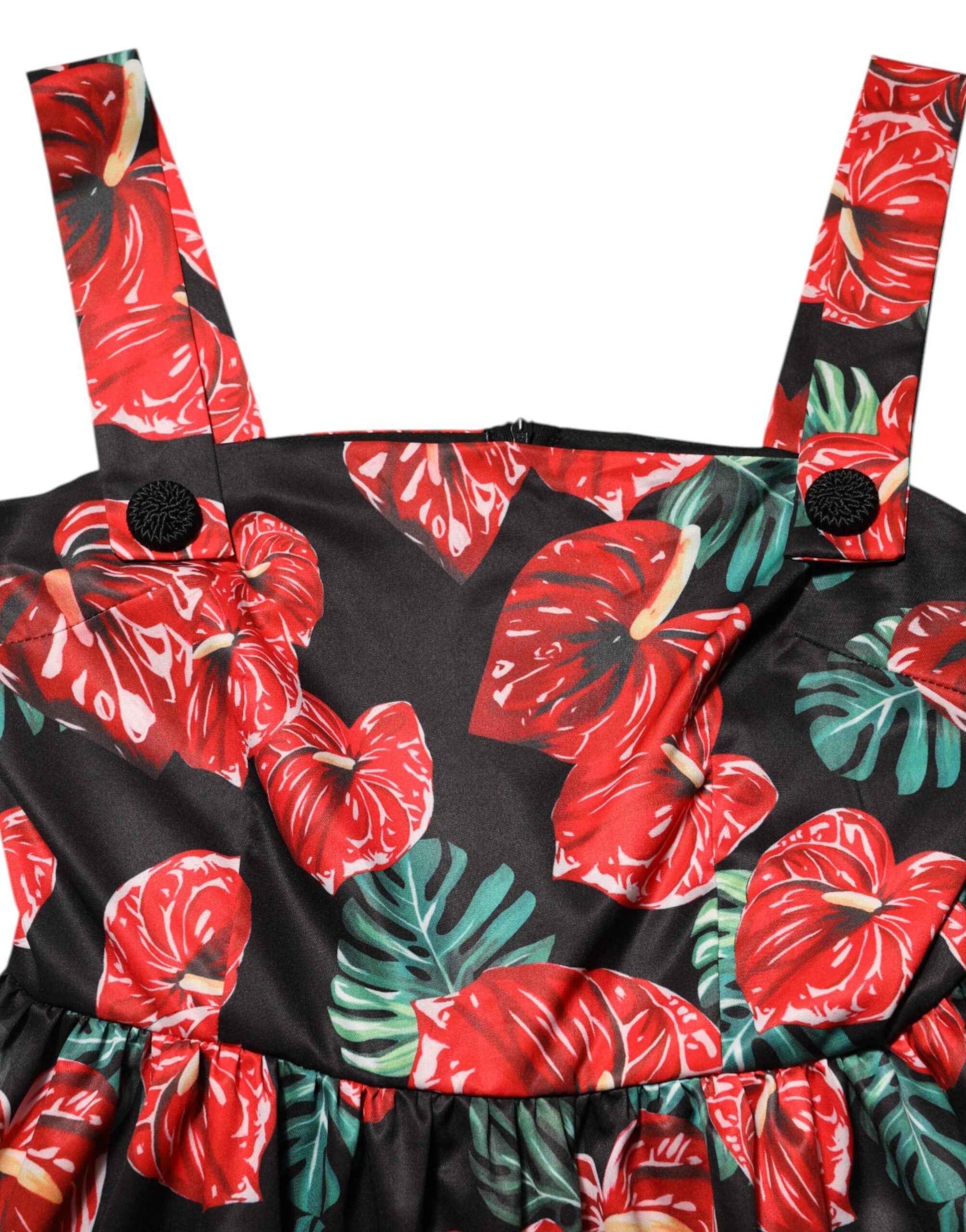 Dolce & Gabbana Multicolor Floral Cotton Poplin Midi Dress