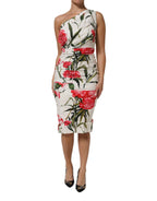 Dolce & Gabbana White Floral One Shoulder Sheath Dress