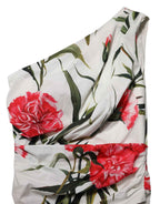 Dolce & Gabbana White Floral One Shoulder Sheath Dress