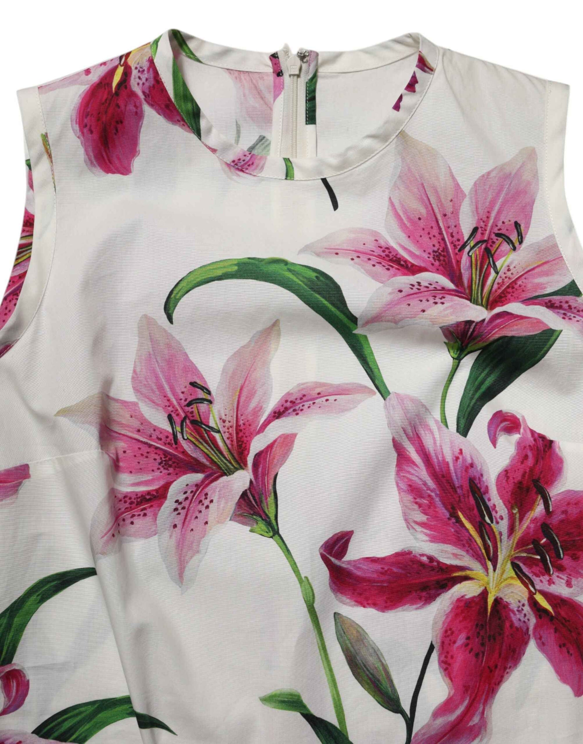 Dolce & Gabbana White Cotton Floral Sleeveless Mini Dress