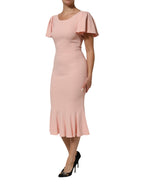 Dolce & Gabbana Pink Viscose Short Sleeves Sheath Midi Dress