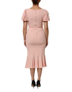 Dolce & Gabbana Pink Viscose Short Sleeves Sheath Midi Dress