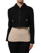 Dolce & Gabbana Black Cotton Full Zip Cropped Coat Jacket