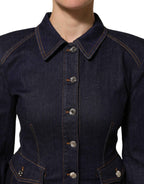 Dolce & Gabbana Dark Blue Cotton Collared Denim Coat Jacket