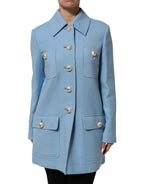 Dolce & Gabbana Blue Buttoned Down Trench Coat Jacket