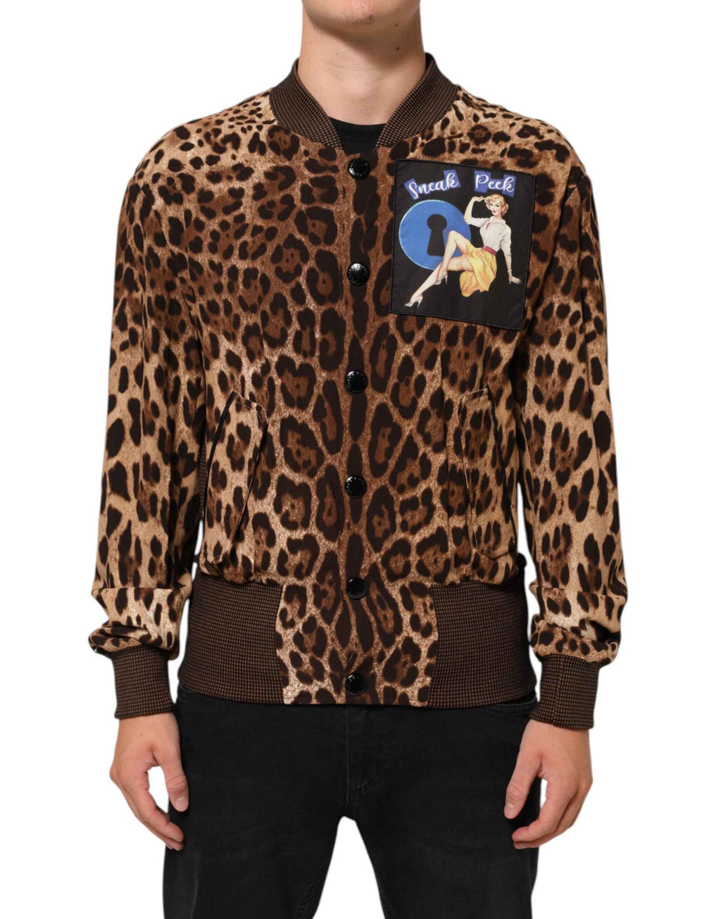 Dolce & Gabbana Brown Leopard Print "Sneak Peek" Patch Jacket