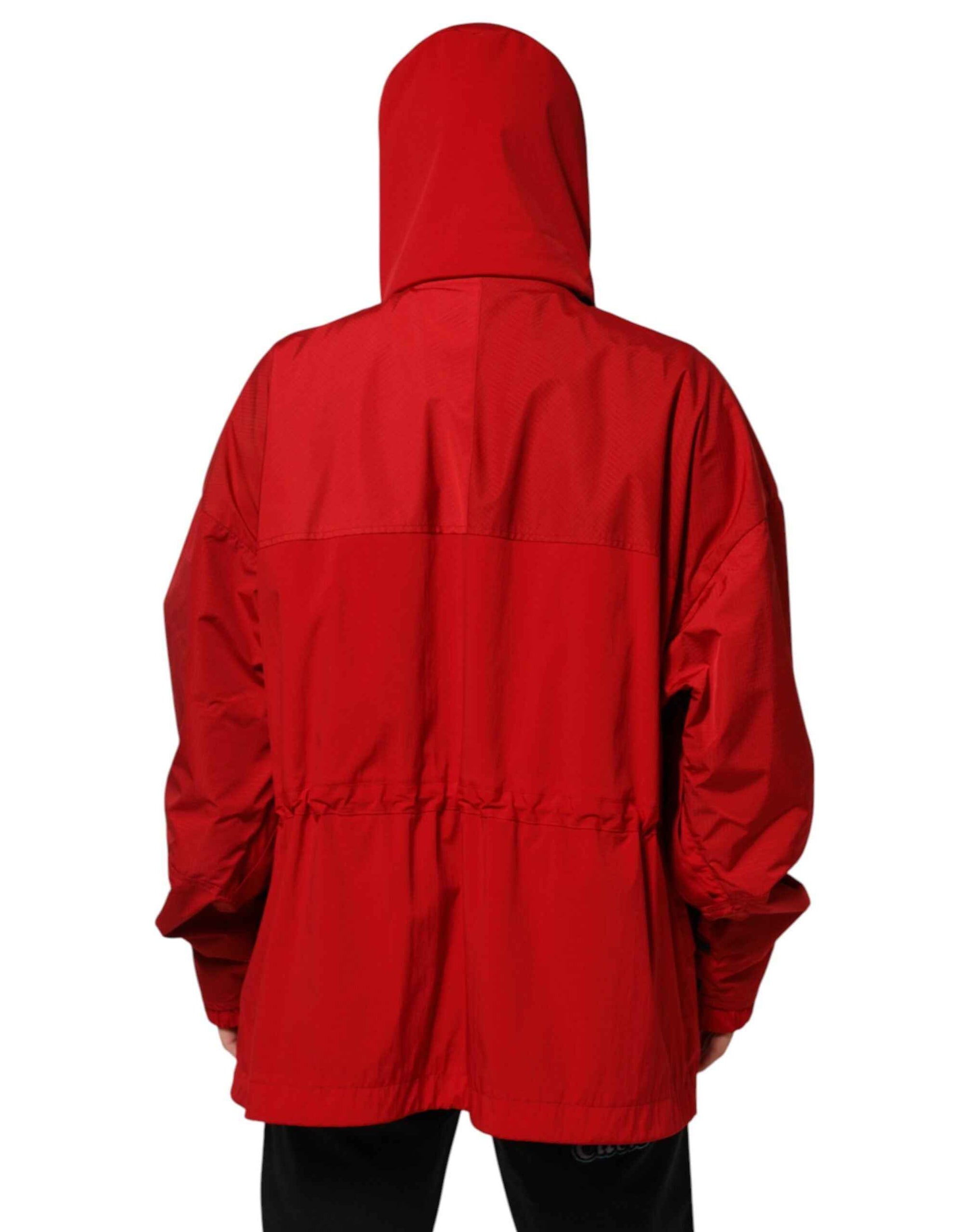 Dolce & Gabbana Red Nylon Hooded Men Full Zip Parka Jacket